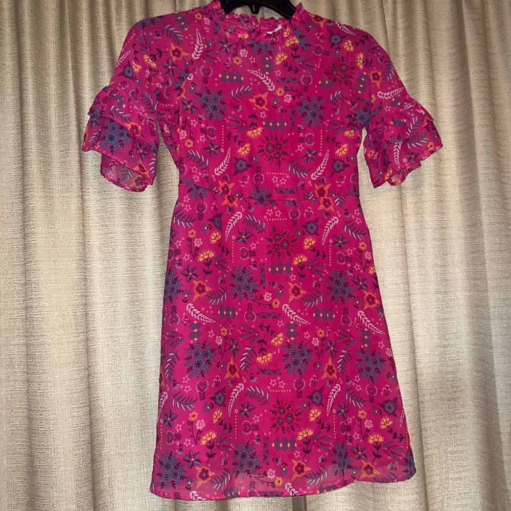 Wonder Nation Sheer with Liner Pink Floral/Heart/Star Dress. Girls Large 10/12